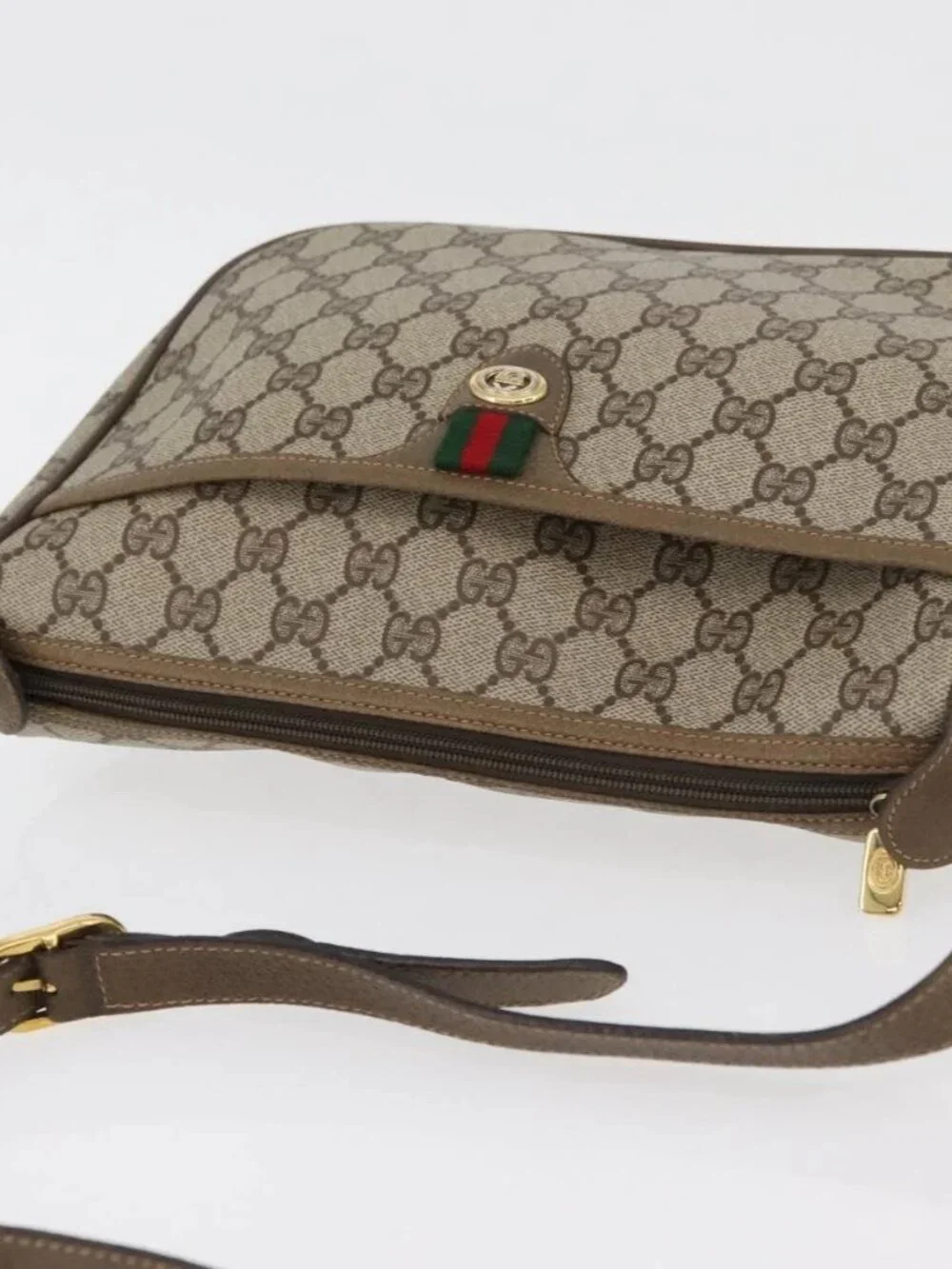 GUCCI GG Supreme Web Sherry Line Bag PVC Beige Gold 89 02 077 Auth